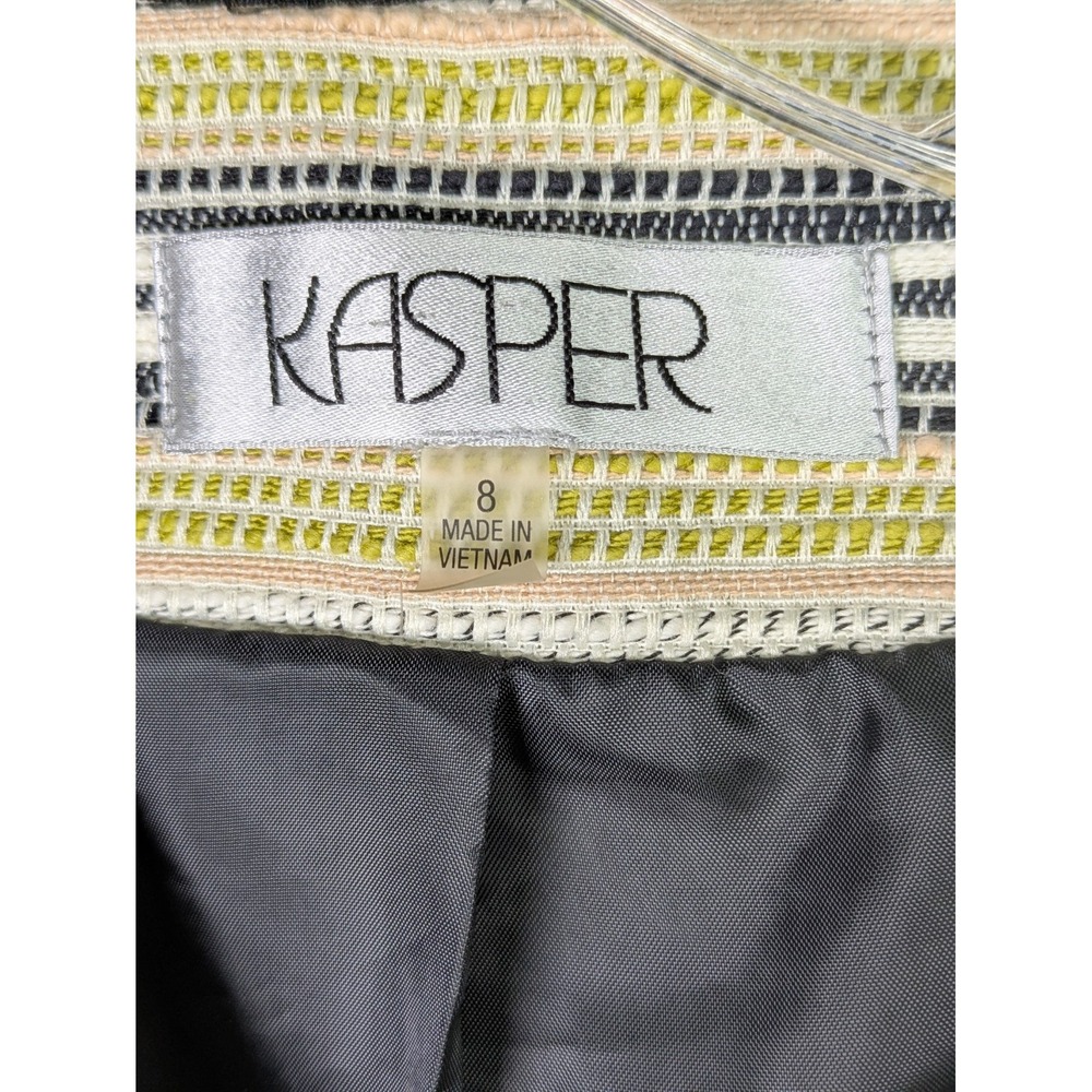 Kasper Womens Open Blazer 8 Textured Stripe Zipper Pockets Cotton Blend Office - Picture 5 of 12